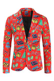 Red Christmas Gift Printed 3-Piece Men's Party Suits