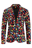 Men's Colorful Christmas Printed Black 3-Piece Party Suits