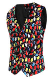 Men's Colorful Christmas Printed Black 3-Piece Party Suits