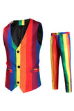 Men's Rainbow Christmas Printed Yellow 3-Piece Party Suits
