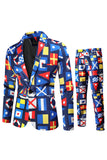 Blue Christmas Flag Printed 3-Piece One Button Men's Suits
