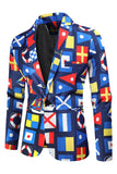 Blue Christmas Flag Printed 3-Piece One Button Men's Suits