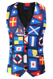 Blue Christmas Flag Printed 3-Piece One Button Men's Suits