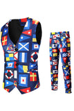 Blue Christmas Flag Printed 3-Piece One Button Men's Suits