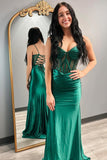 Dark Green Beaded Corset Tight Prom Dress