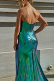 Dark Green Hollow-out Metallic Luster Pleated Prom Dress with Slit
