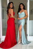 Sparkly Royal Blue Beaded Corset Tight Prom Dress with Slit
