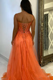 Appliques Orange Corset Tulle A Line Prom Dress