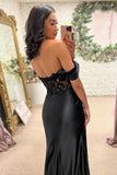 Black Pleated Corset Tight Off The Shoulder Prom Dress