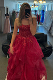 Sparkly Fuchsia Appliques Organza A Line Prom Dress