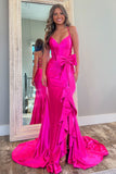 Halter Mermaid Corset Fuchsia Prom Dress with Bow