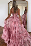 Corset Blush Floral A Line Long Prom Dress