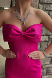 Strapless Hot Pink Mermaid Satin Prom Dress