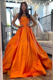 Strapless A Line Simple Orange Prom Dress