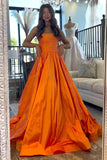 Strapless A Line Simple Orange Prom Dress
