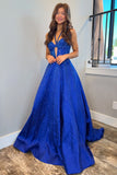 Halter Sequins A Line Royal Blue Cut Out Prom Dress