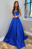 Halter Sequins A Line Royal Blue Cut Out Prom Dress