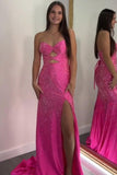 Sparkly Yellow Tight Sweetheart Hollow-out Slit Prom Dress with Beaded