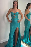 Sparkly Yellow Tight Sweetheart Hollow-out Slit Prom Dress with Beaded