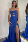 Sparkly Yellow Tight Sweetheart Hollow-out Slit Prom Dress with Beaded