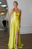 Hollow-out Yellow Tight Spaghetti Straps Prom Dress with Slit