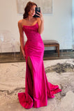 Sparkly Fuchsia Beaded Corset Strapless Prom Dress with Slit