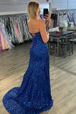 Sparkly Sequins Orange Mermaid Strapless Prom Dress with Slit