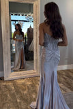 Sparkly Beaded Golden Corset Strapless Prom Dress with Slit