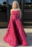 Strapless Hot Pink A Line Prom Dress