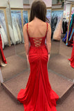 Red Sparkly Beaded Corset Mermaid Prom Dress with Slit