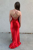 Red Appliques Pleated Corset Tight Prom Dress with Slit