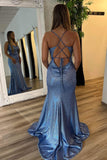 Sparkly Grey Blue Mermaid Tight Pleated Prom Dress