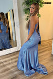 Sparkly Grey Blue Mermaid Tight Pleated Prom Dress