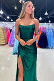 Green Corset Tight Pleated Strapless Prom Dress with Slit