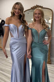 Grey Green Off The Shoulder Hollow-out Prom Dress with Slit