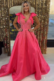 Glitter V Neck A Line Coral Prom Dress