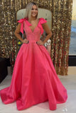 Glitter V Neck A Line Coral Prom Dress