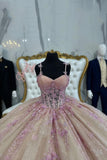 Sparkly Blush Appliques Tulle Corset Sweetheart Quinceanera Dress