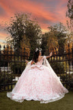 Appliques Light Pink Corset Off The Shoulder Quinceanera Dress with Bow