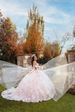 Appliques Light Pink Corset Off The Shoulder Quinceanera Dress with Bow