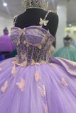 Corset Purple Butterfly Appliques Off The Shoulder Quinceanera Dress