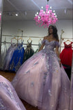 Lilac Sparkly Appliques Corset Off The Shoulder Quinceanera Dress