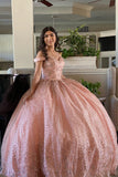Sparkly Blush Appliques Beads Off-Shoulder Quinceanera Dress