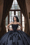 Strapless Sparkly Appliques Black Corset Off the Shoulder Quinceanera Dress