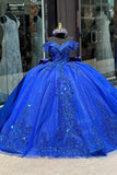 Sparkly Royal Blue Appliques Beads Corset Off the Shoulder Quinceanera Dress