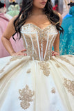 Sparkly Apricot Beads Appliques Corset Strapless Quinceanera Dress