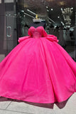 Sparkly Beads Sequins Fuchsia Corset Quinceanera Dress with Bow
