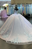 Butterfly Appliques Blue Tulle Beads Off the Shoulder Quinceanera Dress
