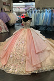 Golden Sparkly Appliques Sequins Off the Shoulder Quinceanera Dress
