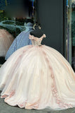 Blush Flowers Appliques Corset Off the Shoulder Tulles Quinceanera Dress